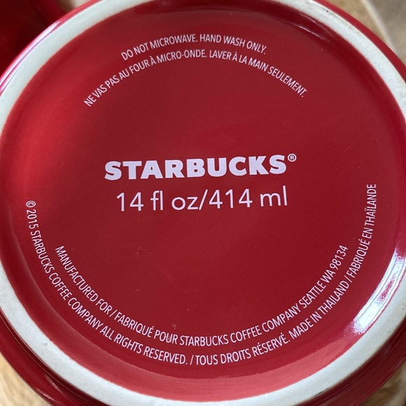 SET OF 2 STARBUCKS RED & GOLD ORNAMENT MUGS EUC - Picture 7 of 7